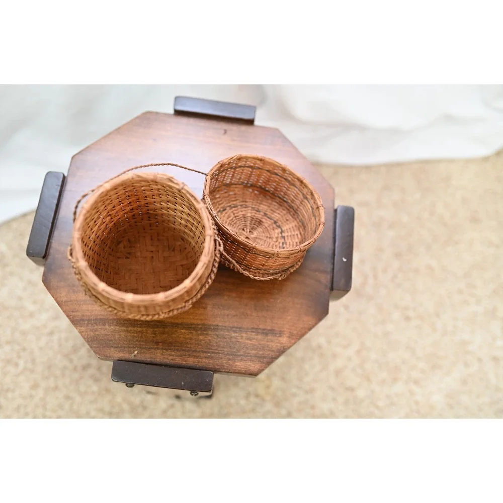 Vintage Footed Woven Basket with Lid and Handle Brown Boho Decor 6.5